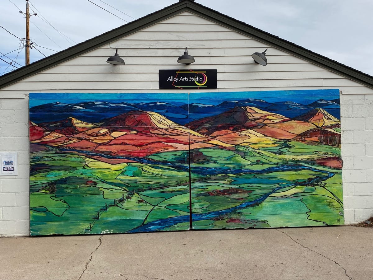 Color in The Time of COVID by Krista Falkenstine  Image: "Untitled - Alley Arts Studio garage door" by Krista Falkenstine, c.2022 (close-up)