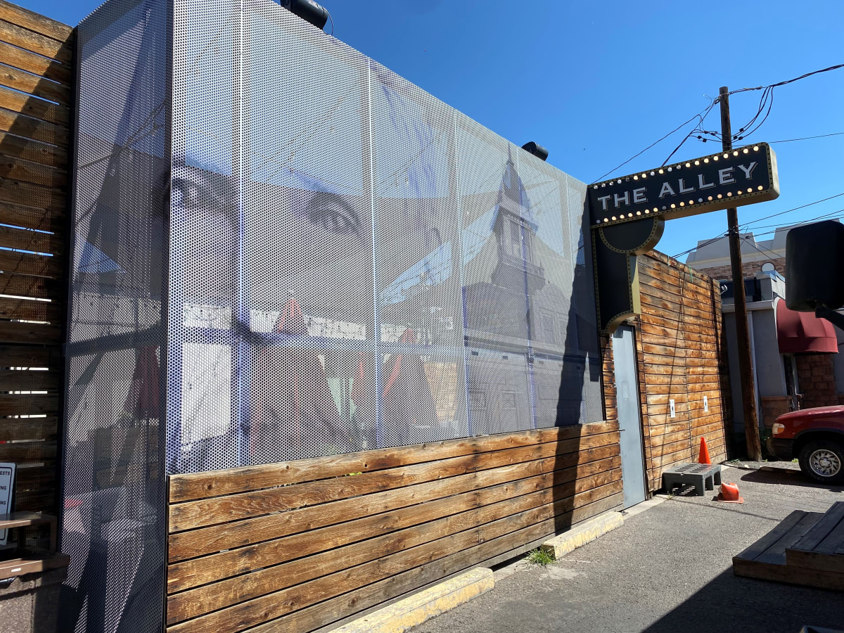 Untitled - Alley/Littleton's History by Unknown  Image: "The Alley/Littleton's History" by unknown artist, c.2016. Artistic screen behind The Alley restaurant.