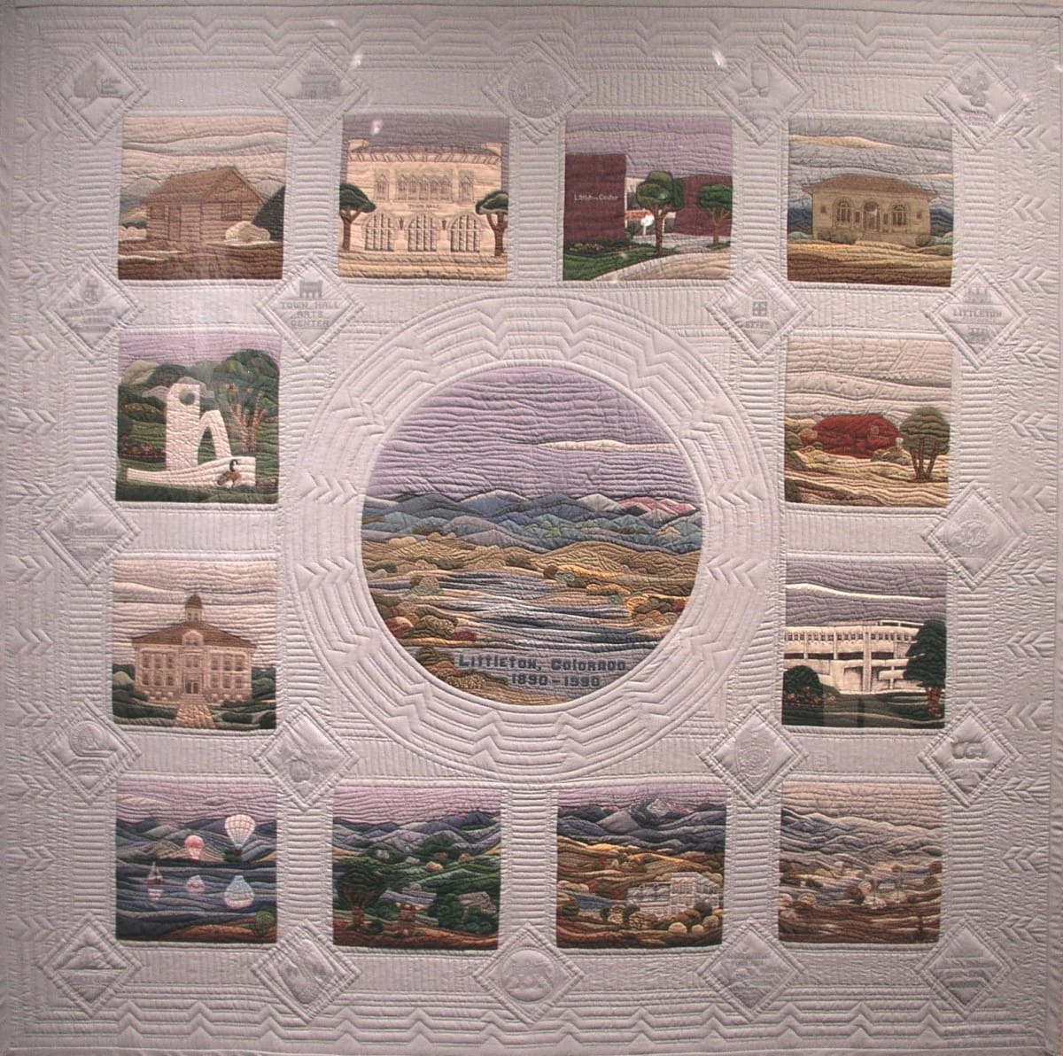 David's Home Town (Littleton Centennial Quilt) by Marie A. Conway  Image: "David's Home Town (Littleton Centennial Quilt" by Marie A. Conway, 1989.