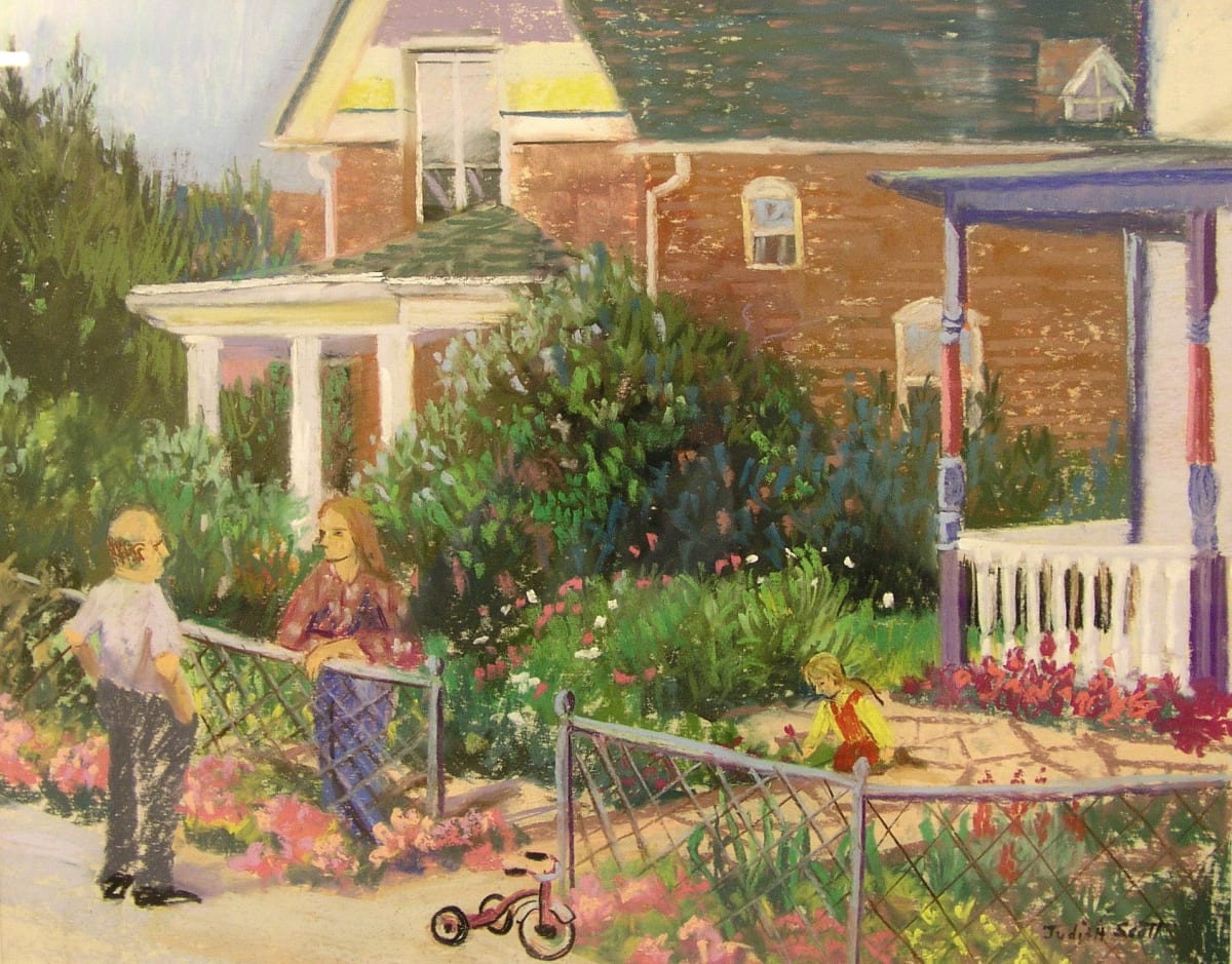 Untitled - people by Victorian houses by Judith A. Scott  Image: "Untitled - people by Victorian houses" by Judtih Scott, 1993