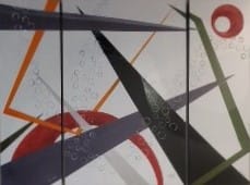 Tilt  Image: An acrylic abstract triptych totaling 36"x48" gifted to Samuel Adison in 2015.