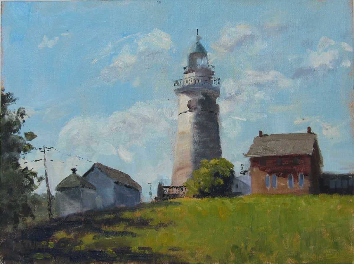 Fairport Harbor Lighthouse by Mia Turi  Image: A plein air painting of the original lighthouse in Fairport Harbor, OH. It was operational for over 100 years and now serves as a historical museum and gift shop.