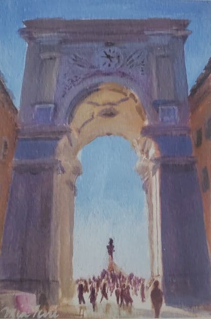 Rua Augusta  Image: Postcard original painting from photograph of the Rua Augusta arch in Lisbon, Portugal. 