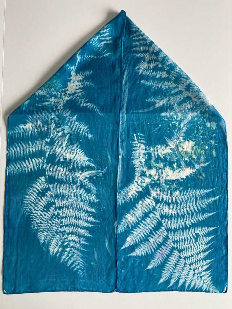 Bracken Fern Cyanotype Silk Scarf by Nanette Moss 