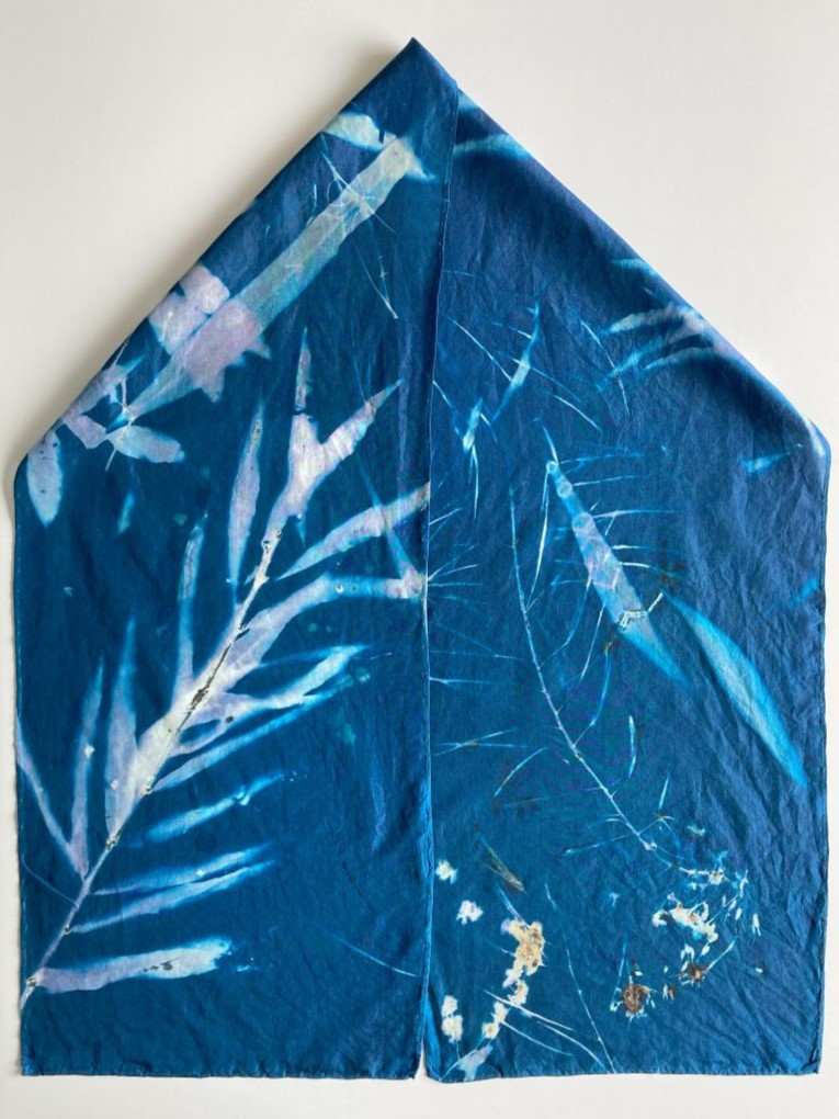 Fireweed and Ocean Spray Cyanotype Silk Scarf by Nanette Moss 