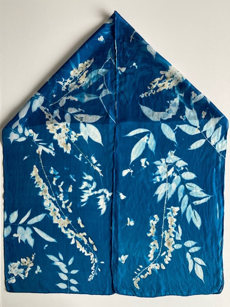 Wisteria Cyanotype Silk Scarf by Nanette Moss 