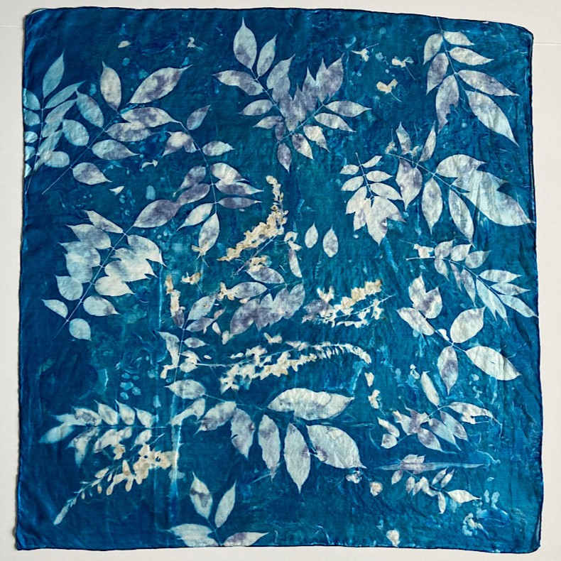 Wisteria Cyanotype Silk Square Scarf by Nanette Moss 