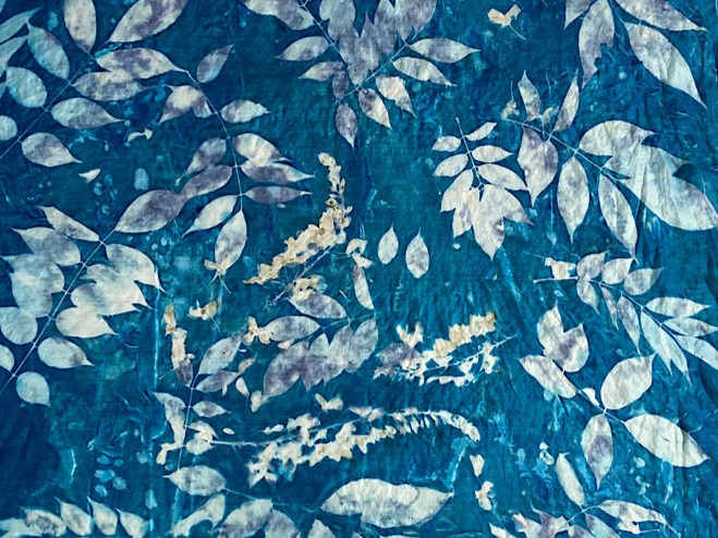 Wisteria Cyanotype Silk Square Scarf by Nanette Moss 