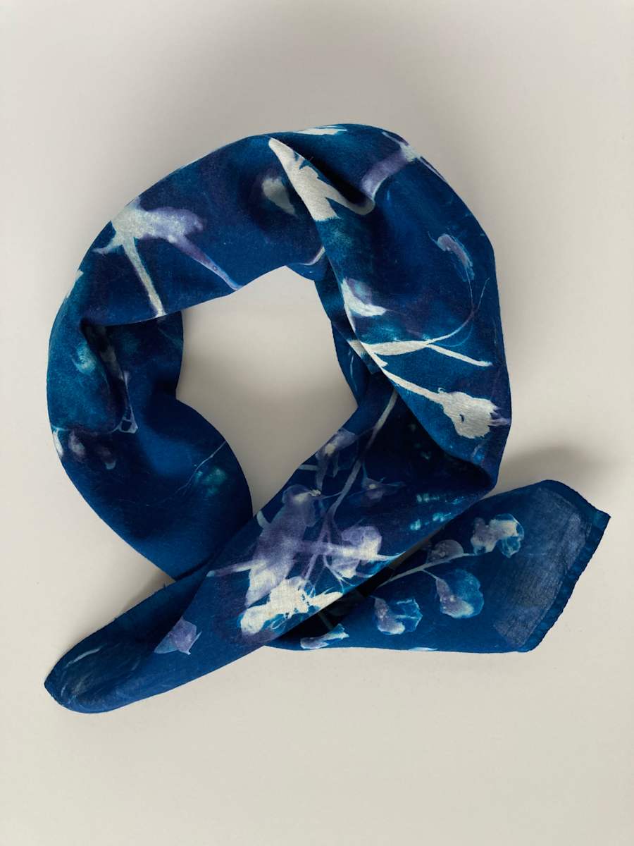 Sweet Pea 2 Cyanotype Organic Cotton Square Scarf by Nanette Moss 