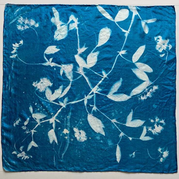 Sweet Pea Cyanotype Silk Square Scarf by Nanette Moss 