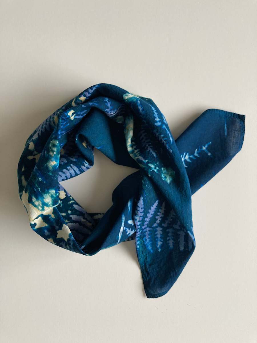 Three Ferns Cyanotype Organic Cotton Square Scarf by Nanette Moss 
