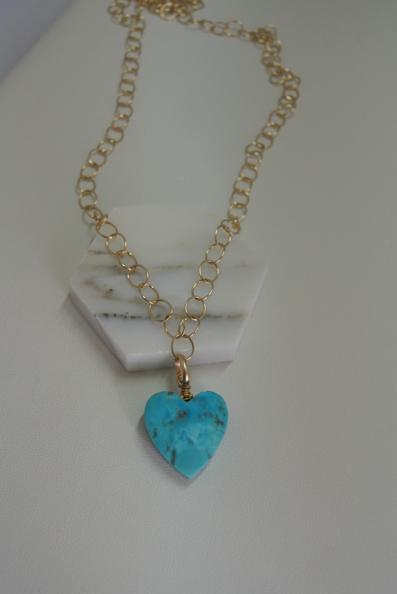 Turquoise Heart Motif Necklace with Gold Vermeil Link Chain by Hollis Bauer 