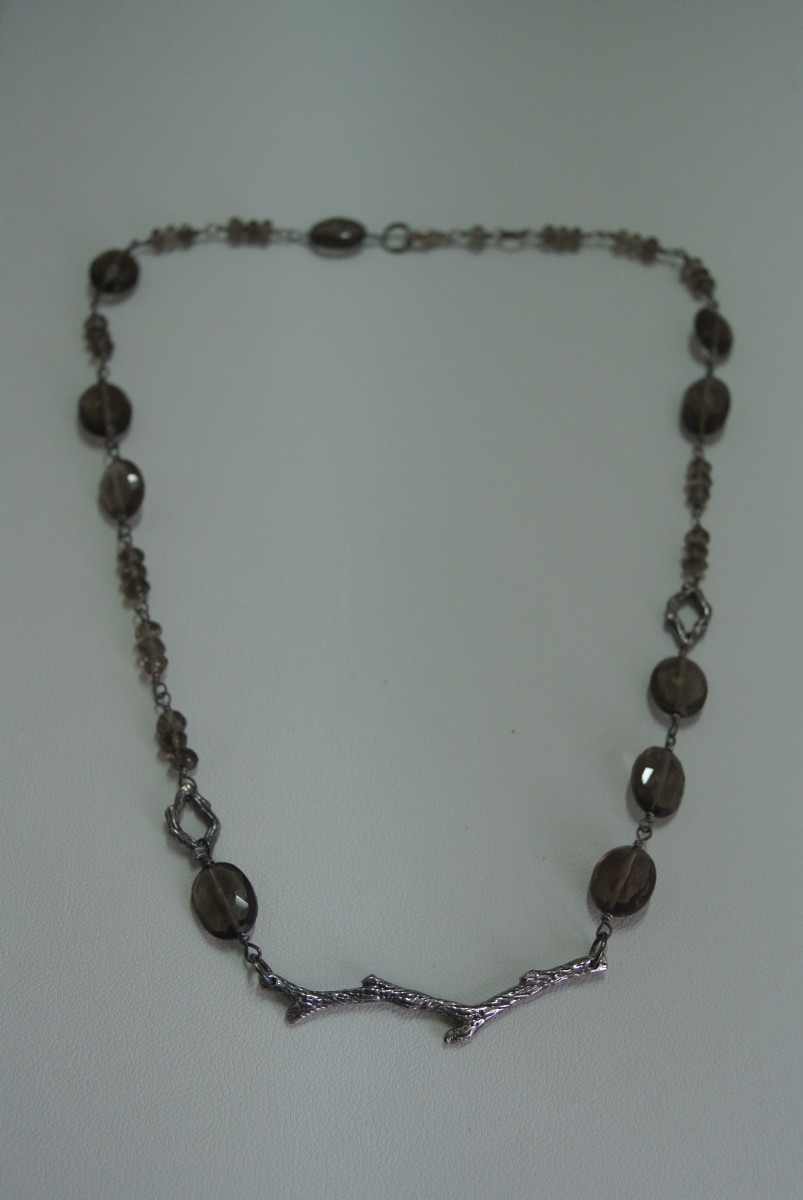 SS Twigs and Quartz Beads Necklace by Hollis Bauer 