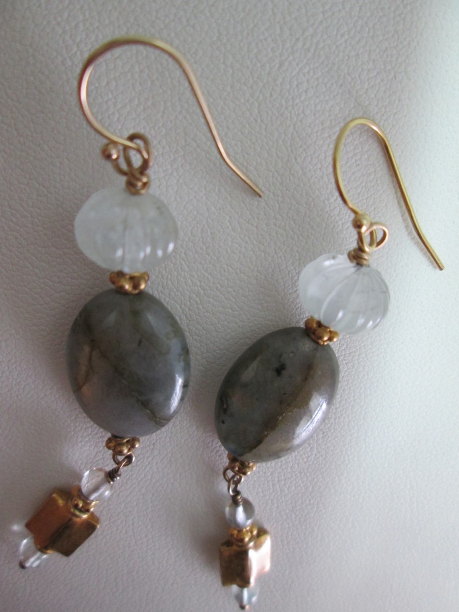 Labradorite and Aquamarine Earrings with Gold Vermeil by Hollis Bauer 