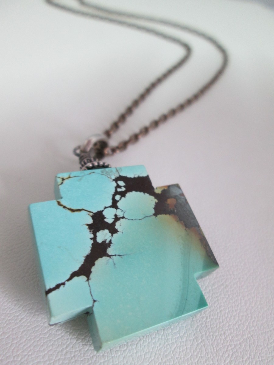 Chinese Turquoise Cross Motif Necklace by Hollis Bauer 