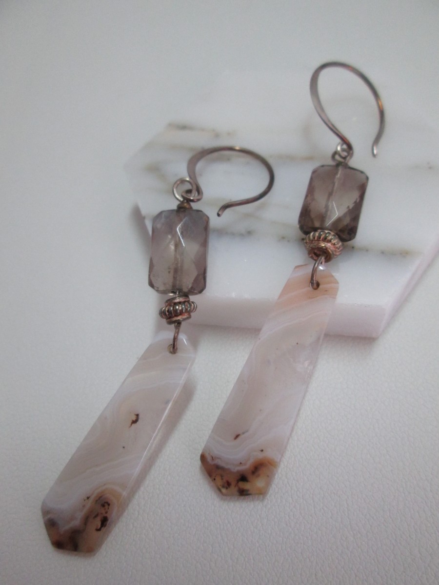 Striped Agate and Quartz Earrings by Hollis Bauer 