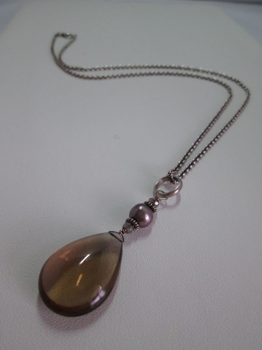 Beer Quartz Necklace with Pearl  by Hollis Bauer 