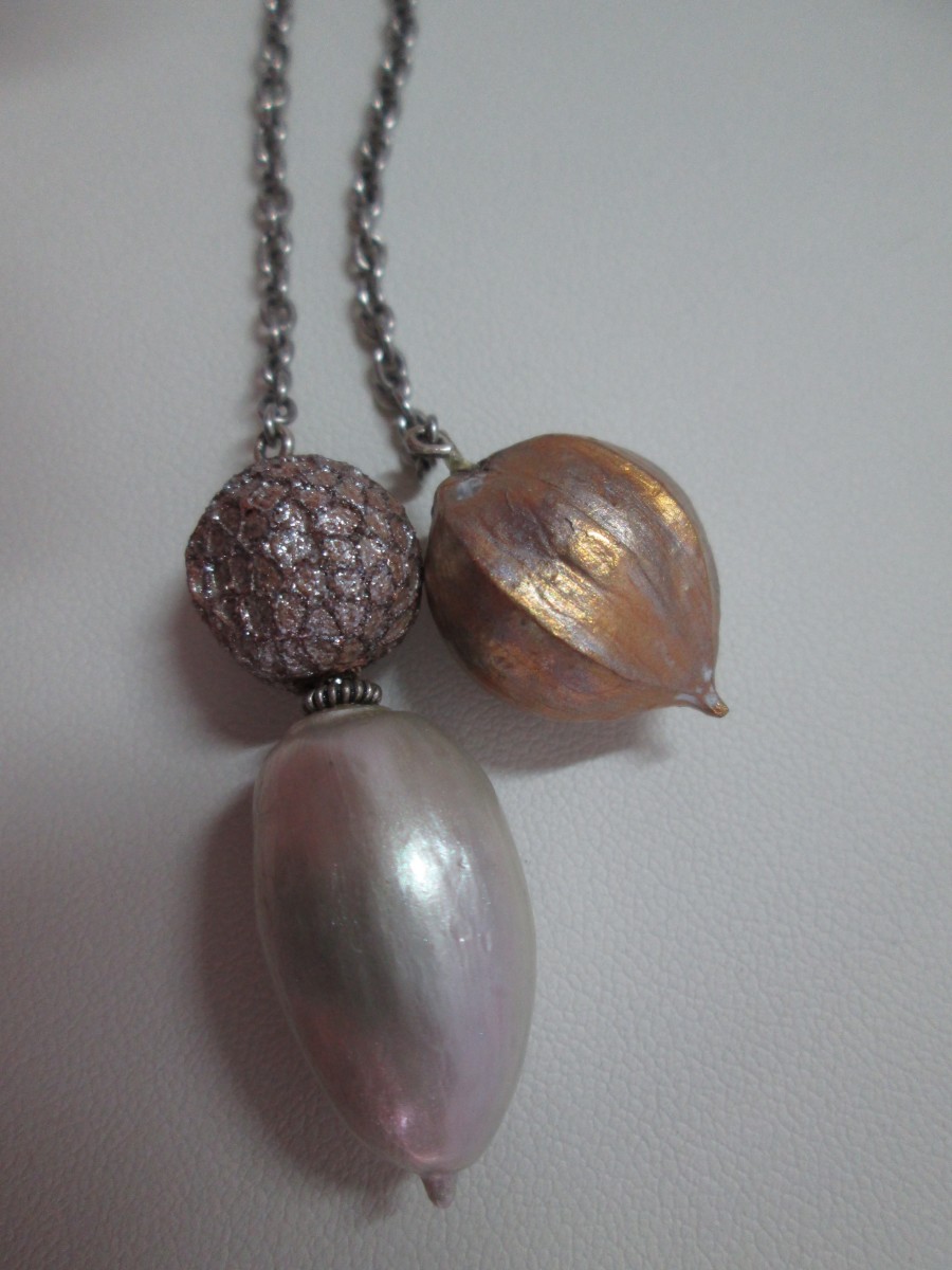 Laquered Hickory, Sycamore and Acorn Lariat Necklace by Hollis Bauer 