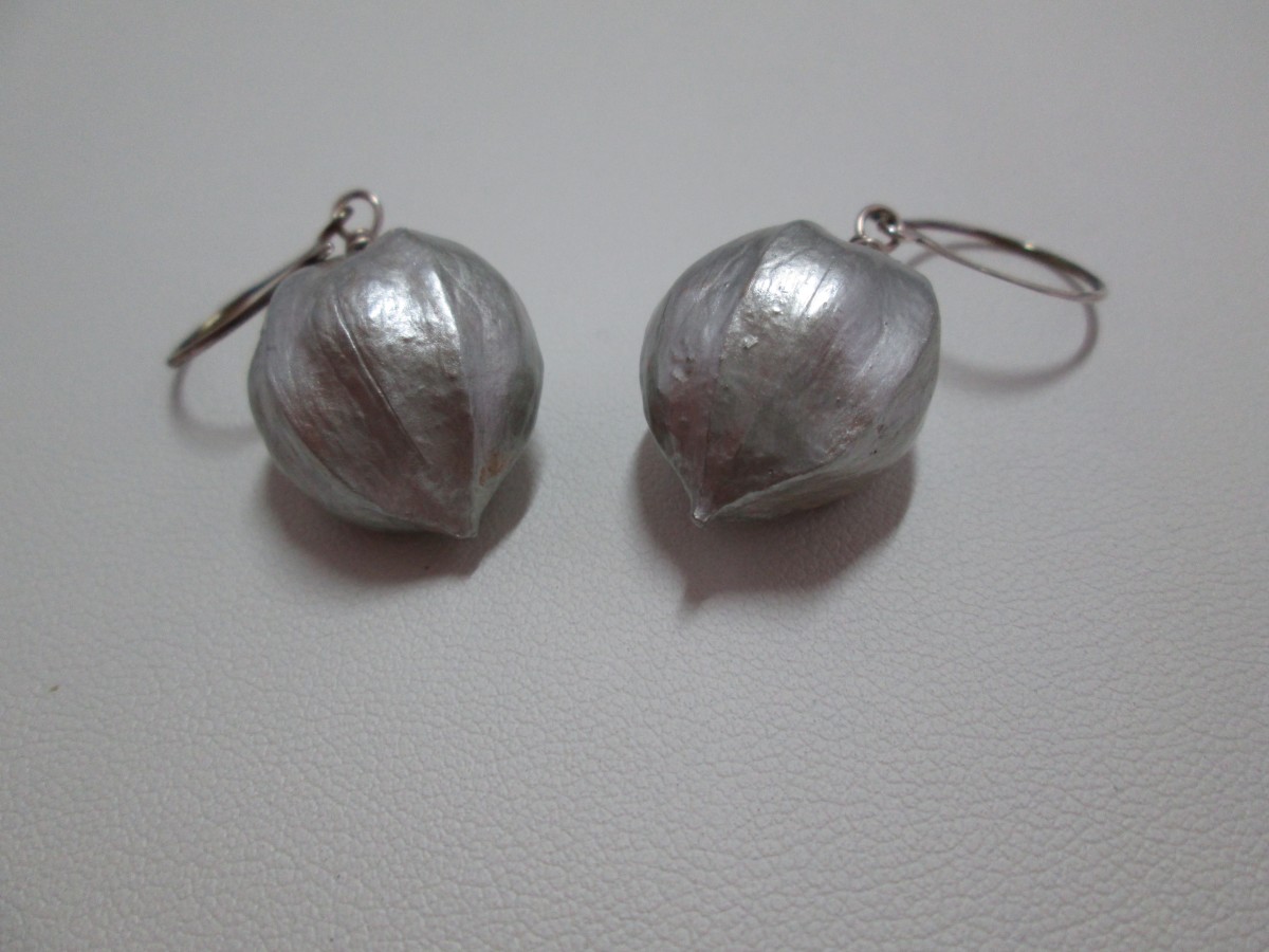 Lacquered Hickory Nut Earrings by Hollis Bauer 