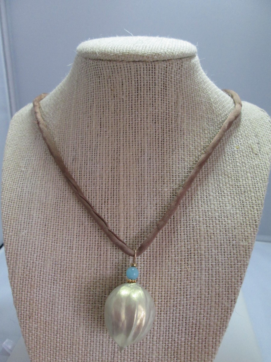 Hickory Nut Necklace with Silk Cord and Metal Clasp by Hollis Bauer 