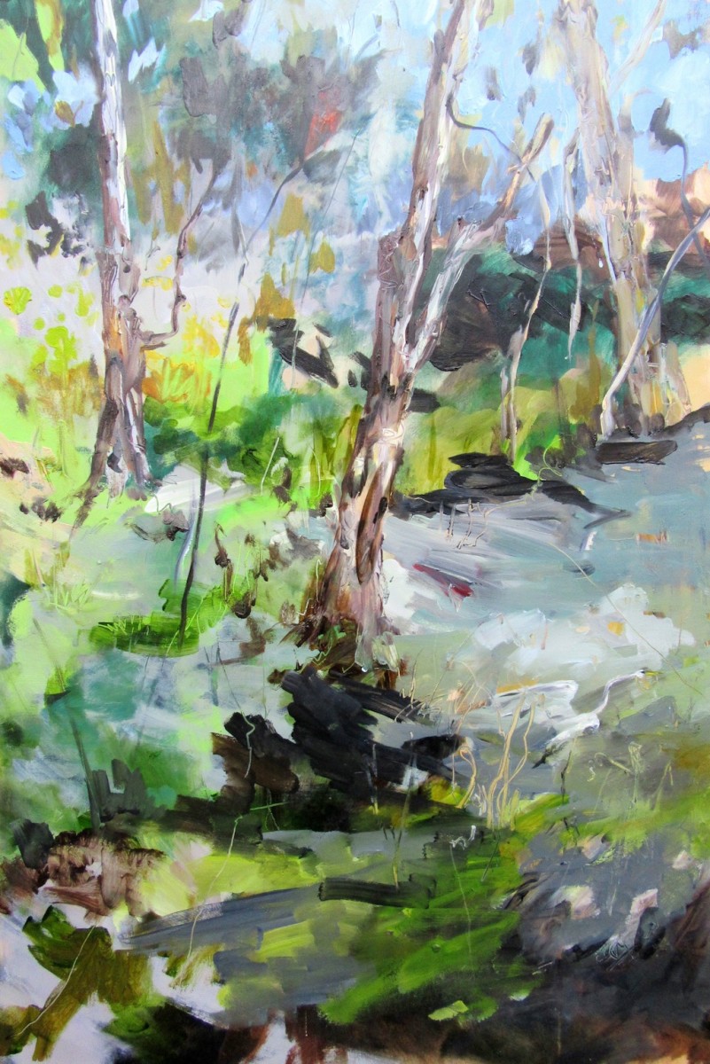 Paperbarks and Heron by Gillian Hughes, Image 1.