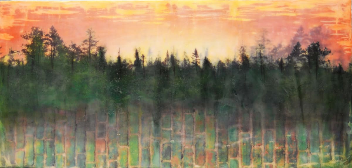 Dig Deep  Image: These roots are in deep and holding on for dear life.  This artwork was created by torch fusing clear encaustic medium, white encaustic paint, oil pastels and then burnishing digitally edited images of trees and bricks taken in Michigan.  
