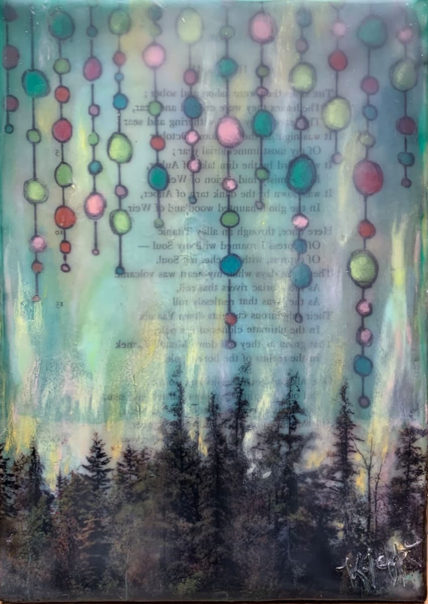 Lucy  Image: This artwork was created by torch fusing clear encaustic wax, using various encaustic wax paints and oil pastels and then by burnishing images into the wax.