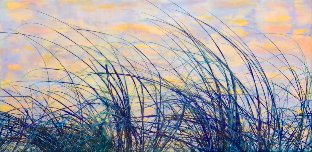 Summer Breeze  Image: This artwork was created by torch fusing clear encaustic wax, using various encaustic wax paints and oil pastels and then by burnishing an image into the wax.  The image was taken on a breezy warm day, on a Florida beach.