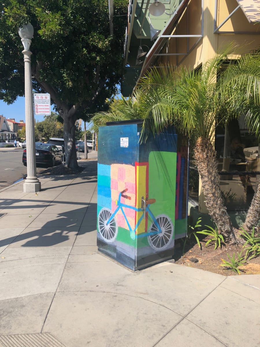 Bicycles by Student Artists: OAB Orange Avenue  Image: Bicycles: CalTrans Signal Box on Orange Ave