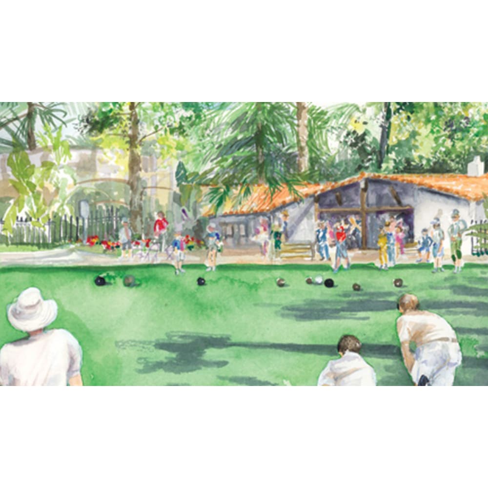Lawn Bowling Green by Sara Rowe  Image: Water color painting

