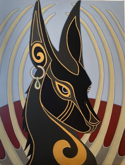 Amitaji the Jackal by Hannah Fons  Image: At high noon
Fast asleep
Eyes open
I walked into the Deep Desert
Hunting for the Soul
Of my Friend
I found Her
Sheltering in the bones of a long-dead giant
And brought her Home