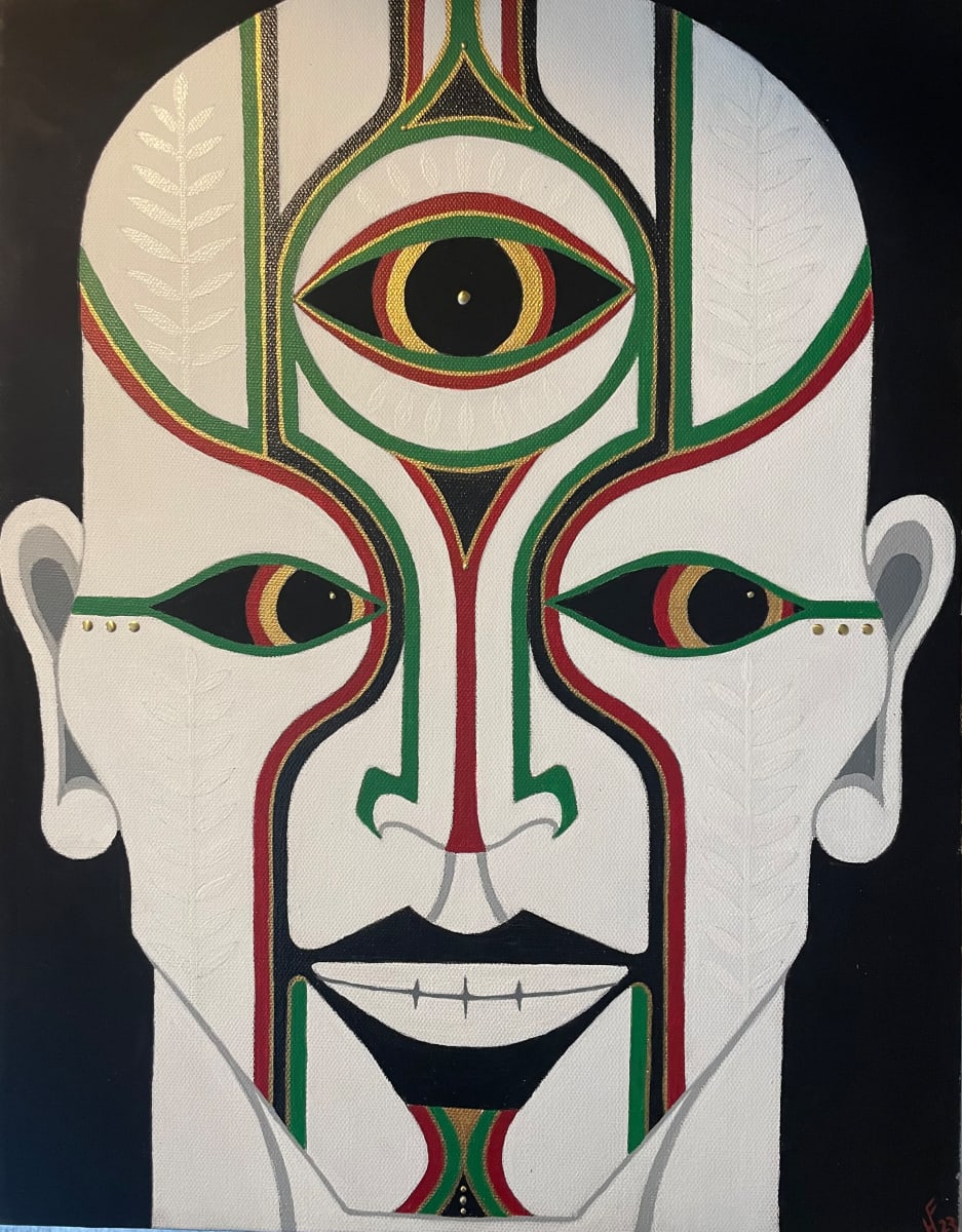 Blessed Be the Trickster by Hannah Fons  Image: 'Blessed be the Trickster with his many masks, who over eons proves that chaos is like chess.' -P. Griffin