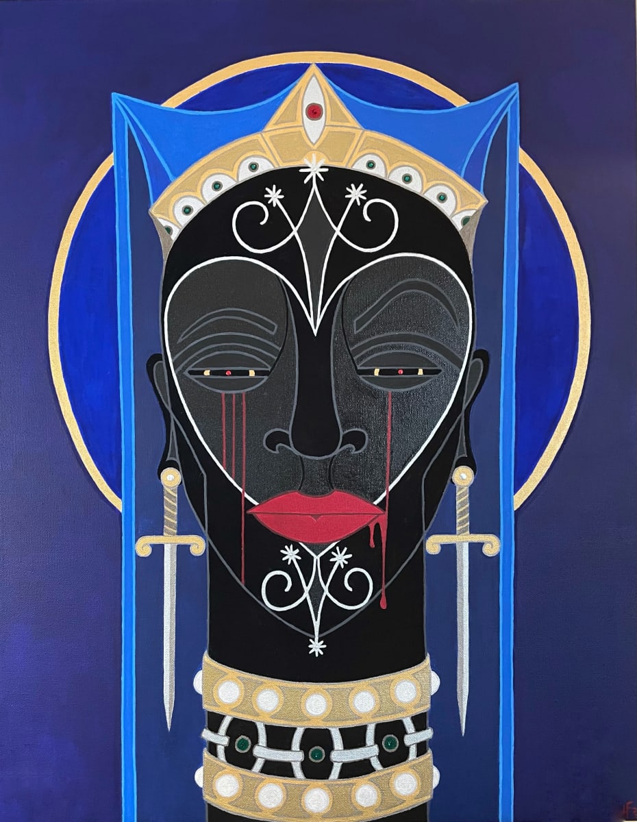 Erzulie Dantor by Hannah Fons  Image: Words won't come
With tongue undone
Ke-ke-ke-ke
Erzulie Dantor 
Patron of the sensual and the broken
Toujours en tort
Que la Deesse te benisse
-from 'Benediction for Black Madonna', by Zoe Gadegbeku, 2017
