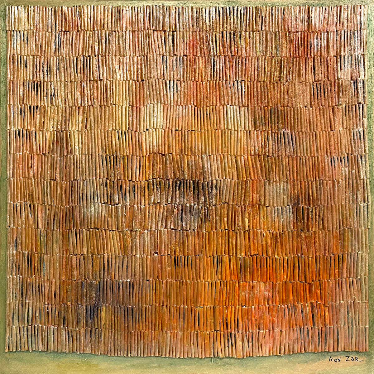 Social Cocaine. Gold by Icon Zar  Image: Social Cocaine. Gold. 100x100 cm
Artist: Icon Zar
Technique: property catalogues cut in money size and glued together, golden paint (acrylic). 2024