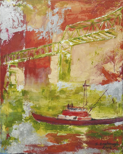 Boat & Bridge, Red Fog by Sarah Goodnough 