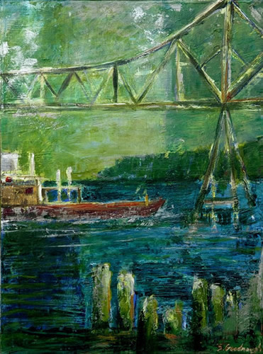 Boat & Bridge, Green Piling by Sarah Goodnough 