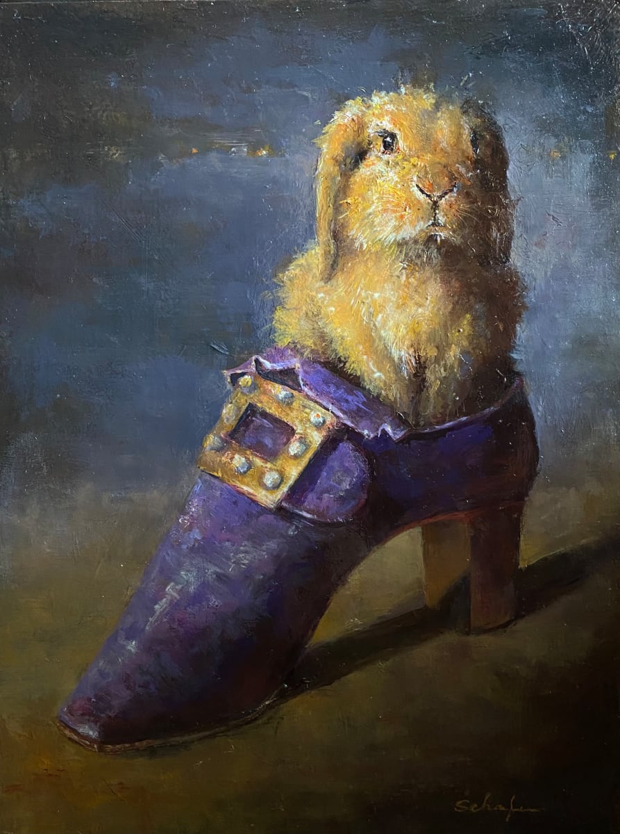 Rabbit in a King Louis XIV Shoe by Susan F. Schafer  Image: Which has the greatest value, the rabbit or the fancy shoe?