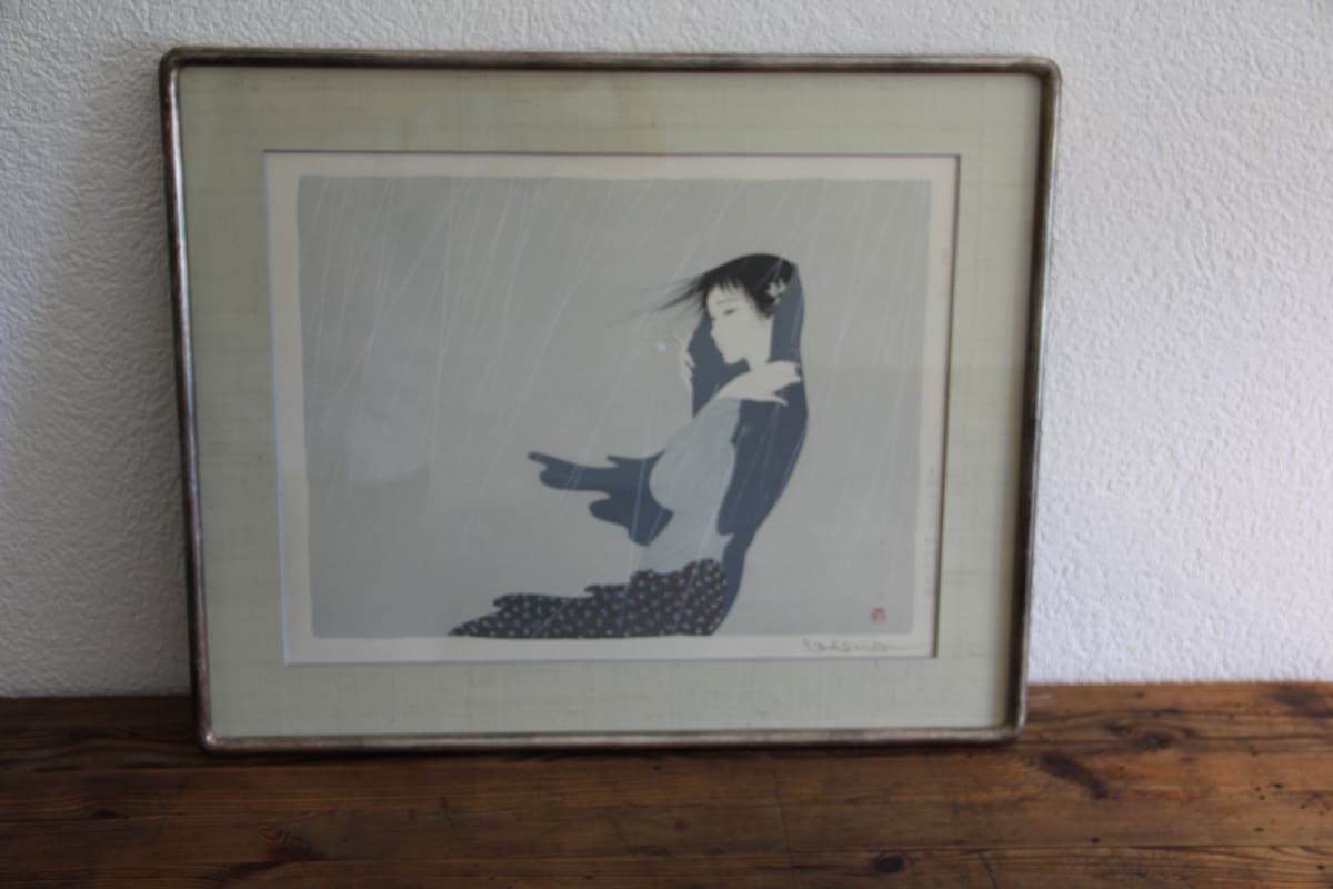 Woman in light rain ("ito same" or "shiu" ) by Kiyoshi Nakashima 