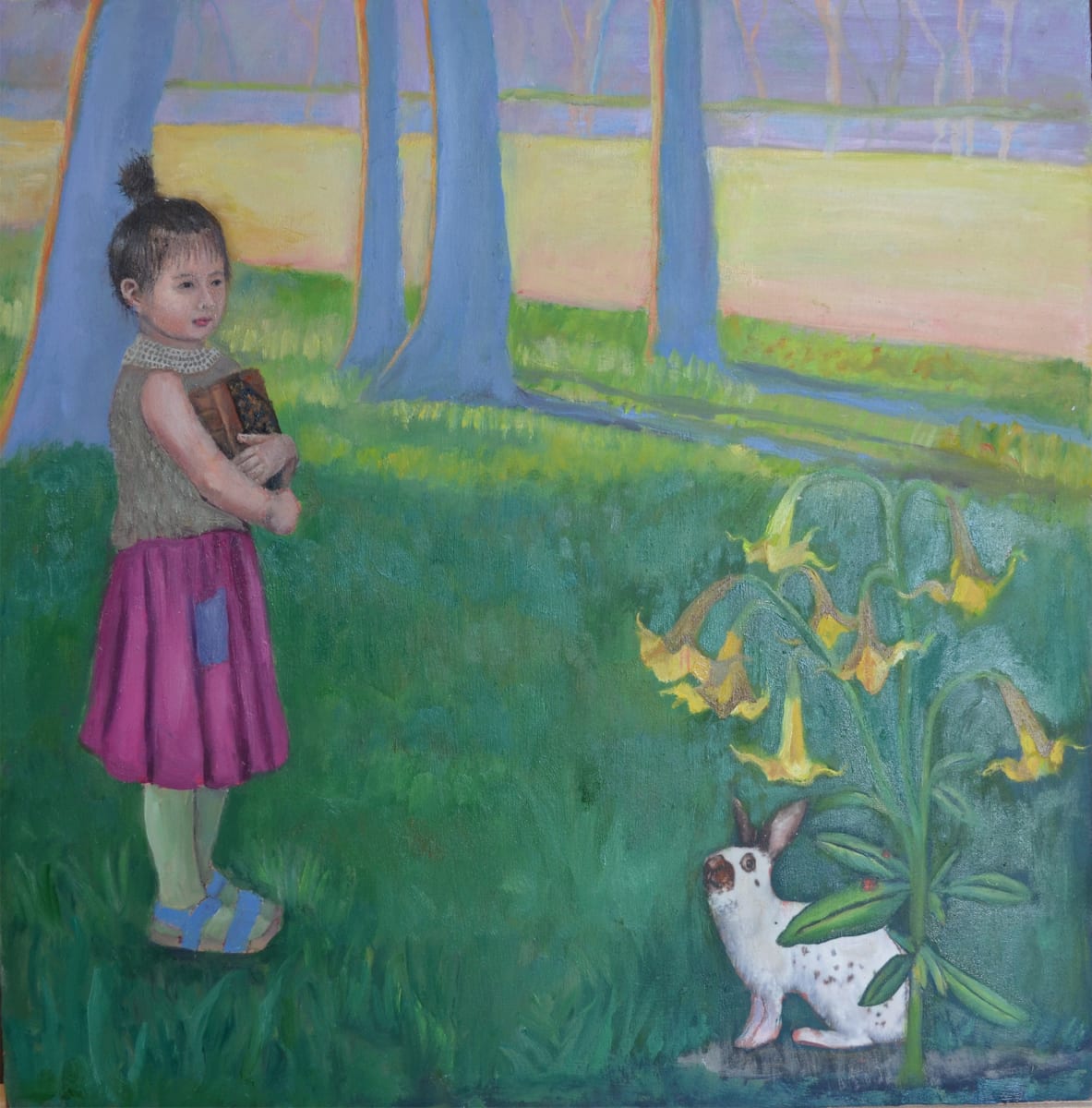 Bookworm by Susan Silvester  Image: This painting tells a narrative of a child's embrace of the world of knowledge, nature, and imagination, with the promise of growth, enlightenment, and endless discovery.