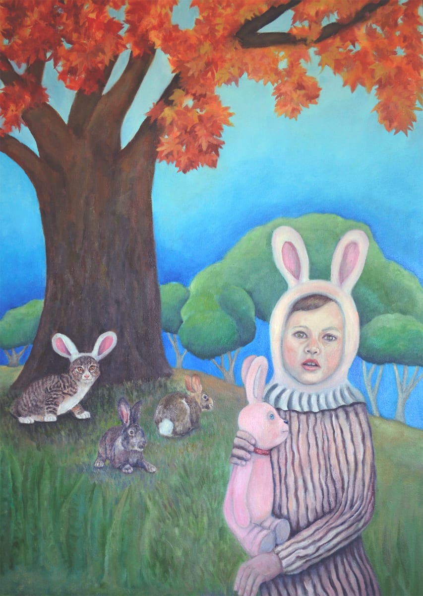 The Bunny Invasion by Susan Silvester  Image: In "The Bunny Invasion," a whimsical world unfolds where creatures of all kinds embrace the playful spirit of bunnies.