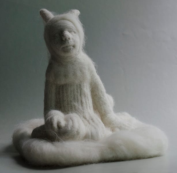 Trust by Susan Silvester  Image: Felted Wool- Bunny costumed child gazing up with innocent expression.