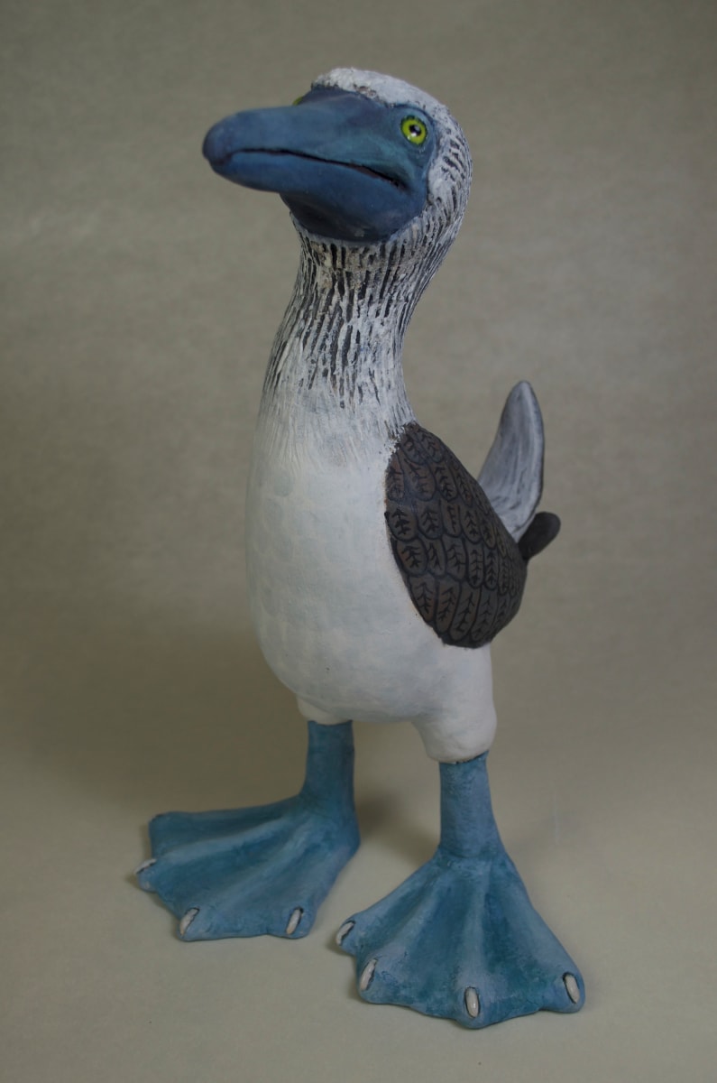 Blue-footed Booby by Susan Silvester  Image: The delicate hand-painted pattern on wings is a special feature of this whimsical ceramic sculpture. 