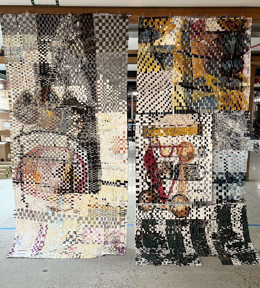 Three Decades (two individual pieces shown together) by Hilary Lorenz  Image: In progress in the studio