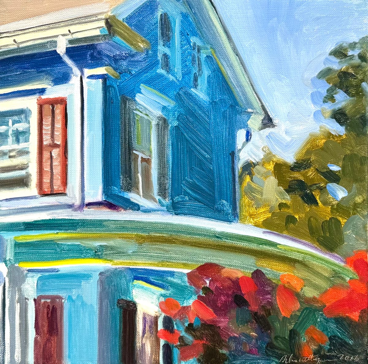Blue House with Rounded Porch by John Schmidtberger 