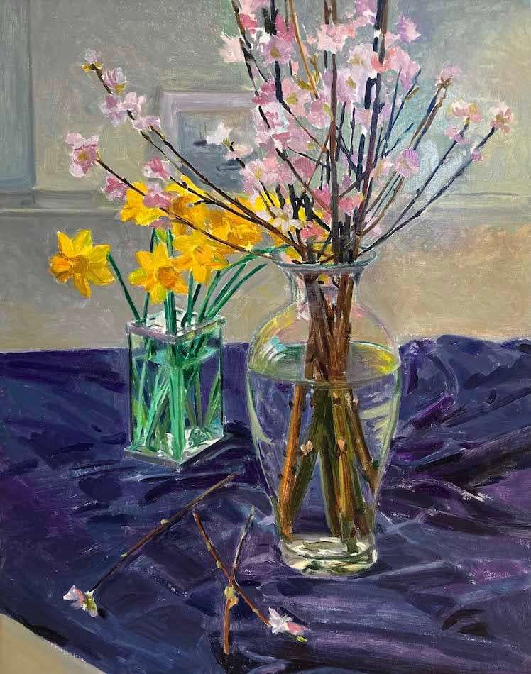 Still Life with Peach Blossoms and Daffodils by John Schmidtberger  Image: (Temporary Photo)
