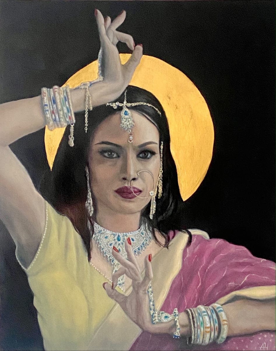 Mata Saraswati by Amelie Hubert  Image: Saraswati is the 3rd and final aspect of the Divine Mother celebrated during Navaratri in the Hindu tradition. Saraswati is the Goddess of the arts, of knowledge, creativity and education. She is often represented playing an instrument and holding the Vedas, that she loves to read. She has a calming and centering energy that helps the artist focus and tune in.

Saraswati is also of great significance to me: I got her tattooed on my left arm as a symbol of my commitment to being an artist. Saraswati is also a symbol of the peace and fulfillment gained from making art, studying and enriching oneself, completely self contained, yet contributing to the beauty and peace of the world.