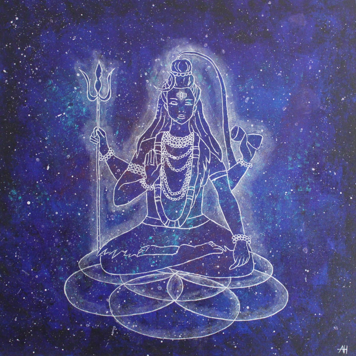 Cosmic Shiva  Image: Cosmic Shiva is a piece that attempts to convey the expansive nature of the energy of Shiva - pure consciousness. I received a vision of this piece several years ago and had not found a way to express the energy I felt, until now. The transcendental peace evoked from this painting make it ideal for a yoga studio, meditation room or a quiet reading room.

Acrylic on canvas 24x24 inches. Gallery quality canvas and professional grade paint - protected by archival varnish and ready to hang (wire in the back).
