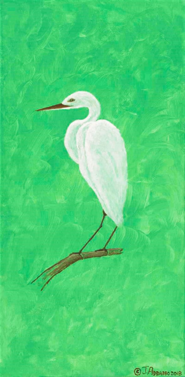 Heron on a limb by Joe Addabbo  Image: Surreal type painting of a heron floating on a limb in mid air