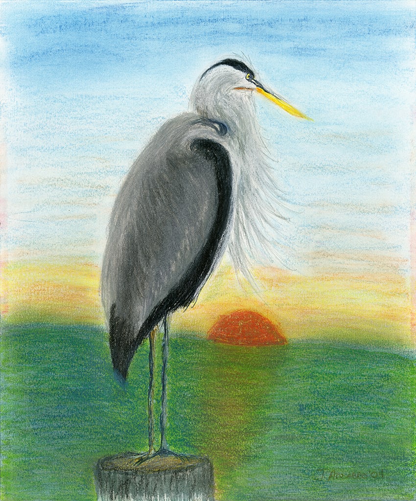 Sunset Crane by Joe Addabbo  Image: A crane resting on a piling enjoying the sunset.
