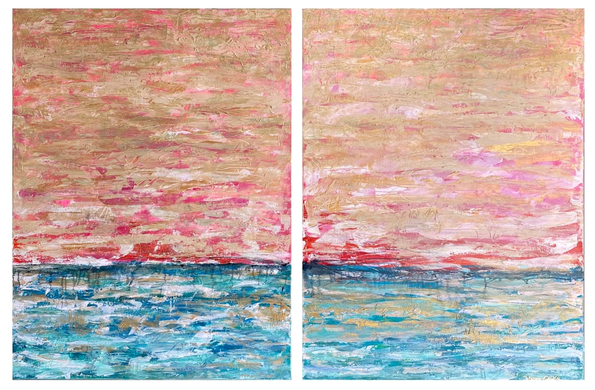 MAXINE ORANGE - Gulf Horizon Diptych by Maxine Orange Studio Gallery  Image: Gulf Horizon Diptych - 2 pieces, each 24" x 36"  - Abstract mixed media landscape by Artist Maxine Orange 